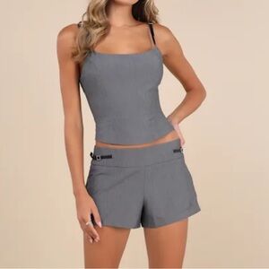 NIA Grey Buckle Strap Tank & Shorts Set